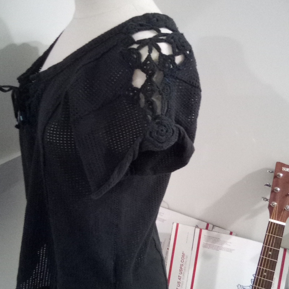 Free People Sheer Mesh Rose Raw Hem Tee Shirt Top - Picture 6 of 15